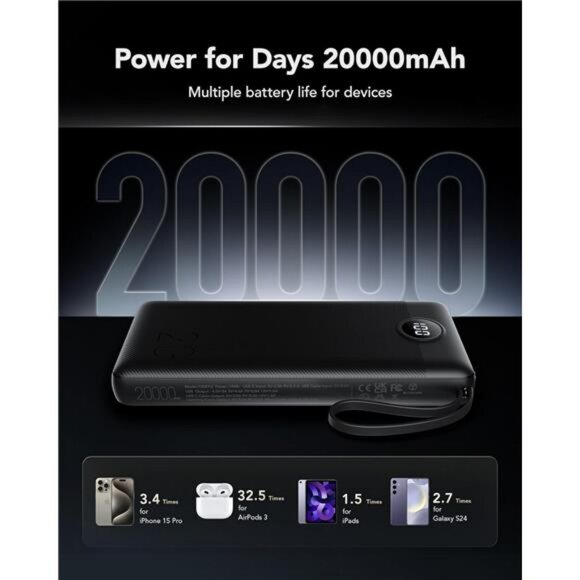 Portable Charger 20000mAh Built In Cables Fast Charging Power Bank for iPhone Sa - Picture 4 of 7